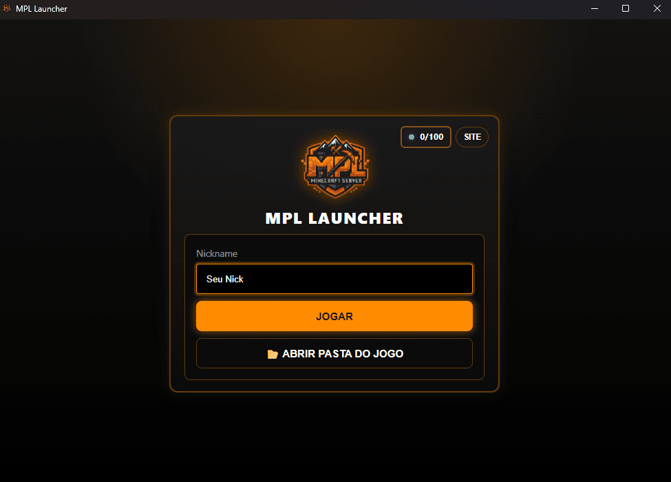 Janela do MPL Launcher no Windows